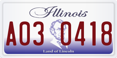 IL license plate A030418