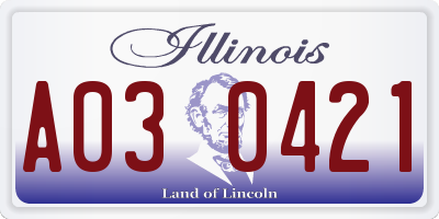 IL license plate A030421