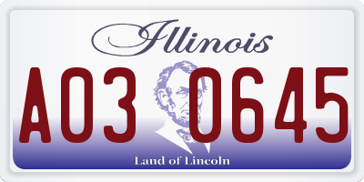 IL license plate A030645