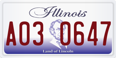 IL license plate A030647