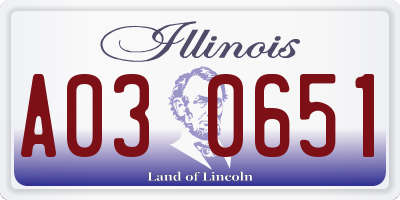 IL license plate A030651