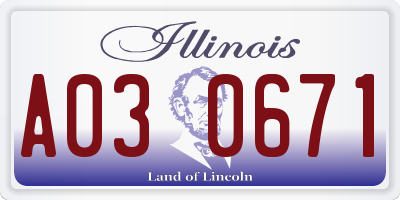 IL license plate A030671