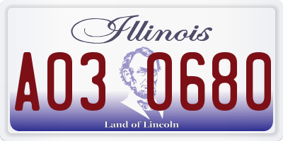 IL license plate A030680
