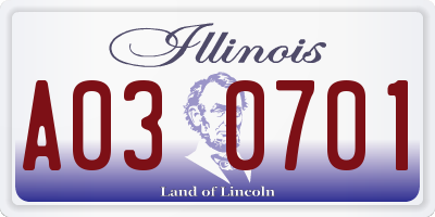 IL license plate A030701