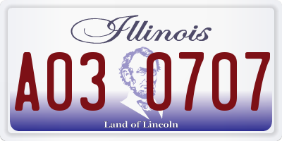 IL license plate A030707