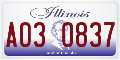 IL license plate A030837