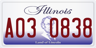 IL license plate A030838