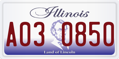 IL license plate A030850