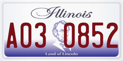 IL license plate A030852