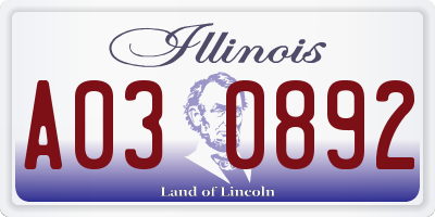 IL license plate A030892
