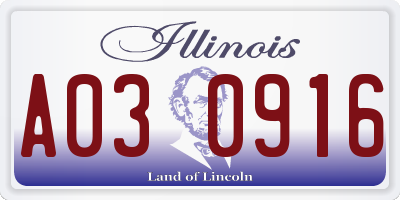 IL license plate A030916