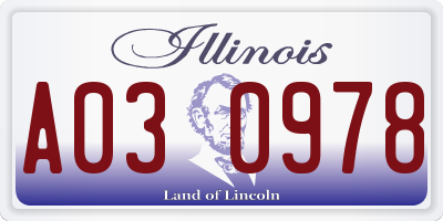 IL license plate A030978