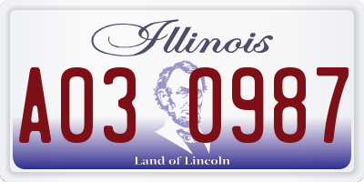 IL license plate A030987