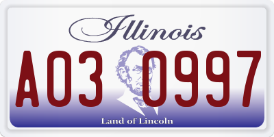 IL license plate A030997