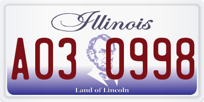 IL license plate A030998