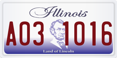 IL license plate A031016