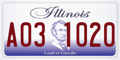 IL license plate A031020