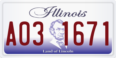 IL license plate A031671