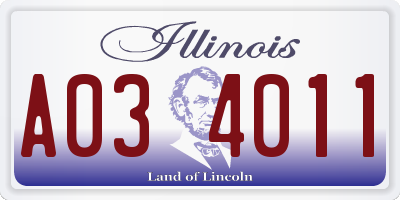 IL license plate A034011