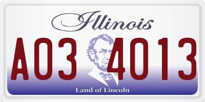 IL license plate A034013
