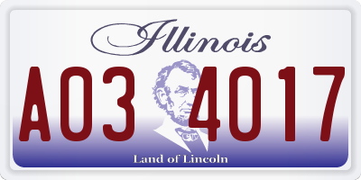IL license plate A034017