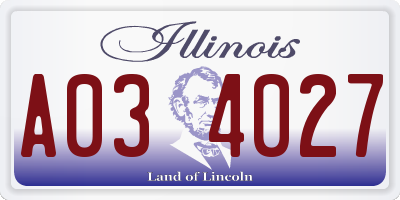 IL license plate A034027