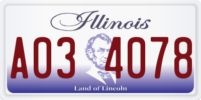 IL license plate A034078