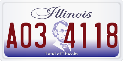 IL license plate A034118