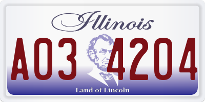 IL license plate A034204
