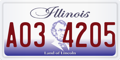 IL license plate A034205