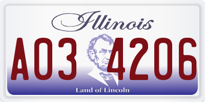 IL license plate A034206