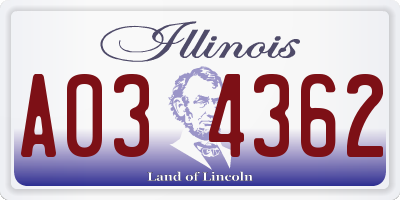IL license plate A034362