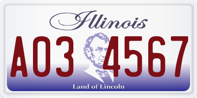 IL license plate A034567