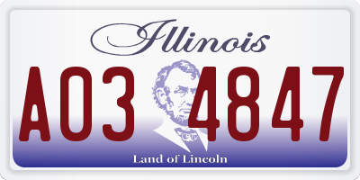 IL license plate A034847