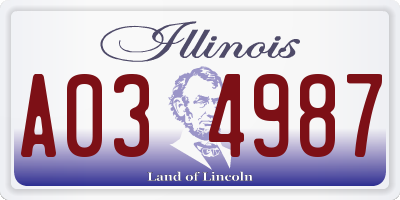 IL license plate A034987