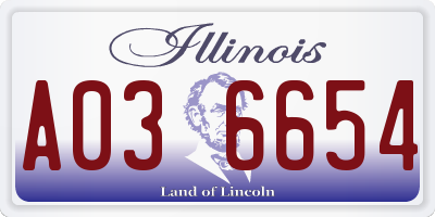 IL license plate A036654