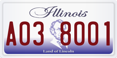 IL license plate A038001
