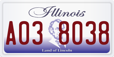 IL license plate A038038