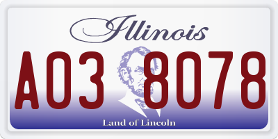 IL license plate A038078