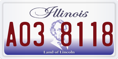 IL license plate A038118