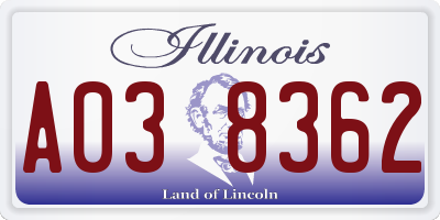 IL license plate A038362