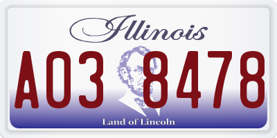 IL license plate A038478