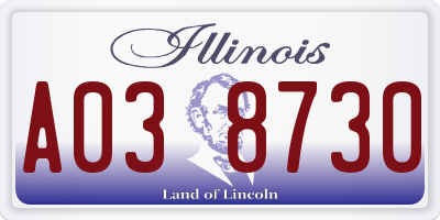 IL license plate A038730