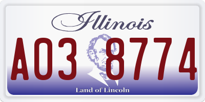 IL license plate A038774