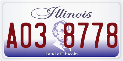 IL license plate A038778