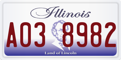 IL license plate A038982