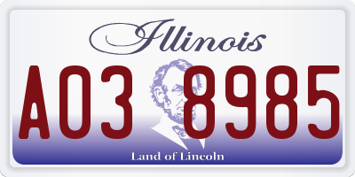 IL license plate A038985