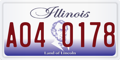 IL license plate A040178