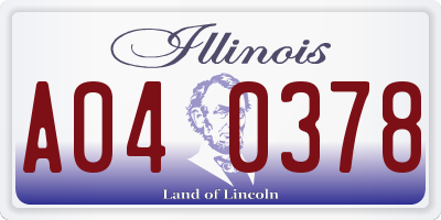 IL license plate A040378