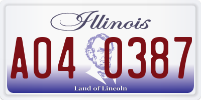 IL license plate A040387